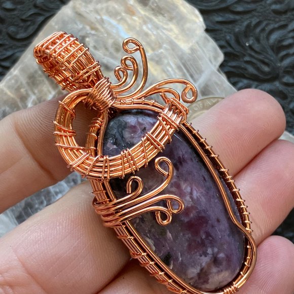Wire Wrapped Charoite Crystal Stone Jewelry Pendant - Picture 3 of 8